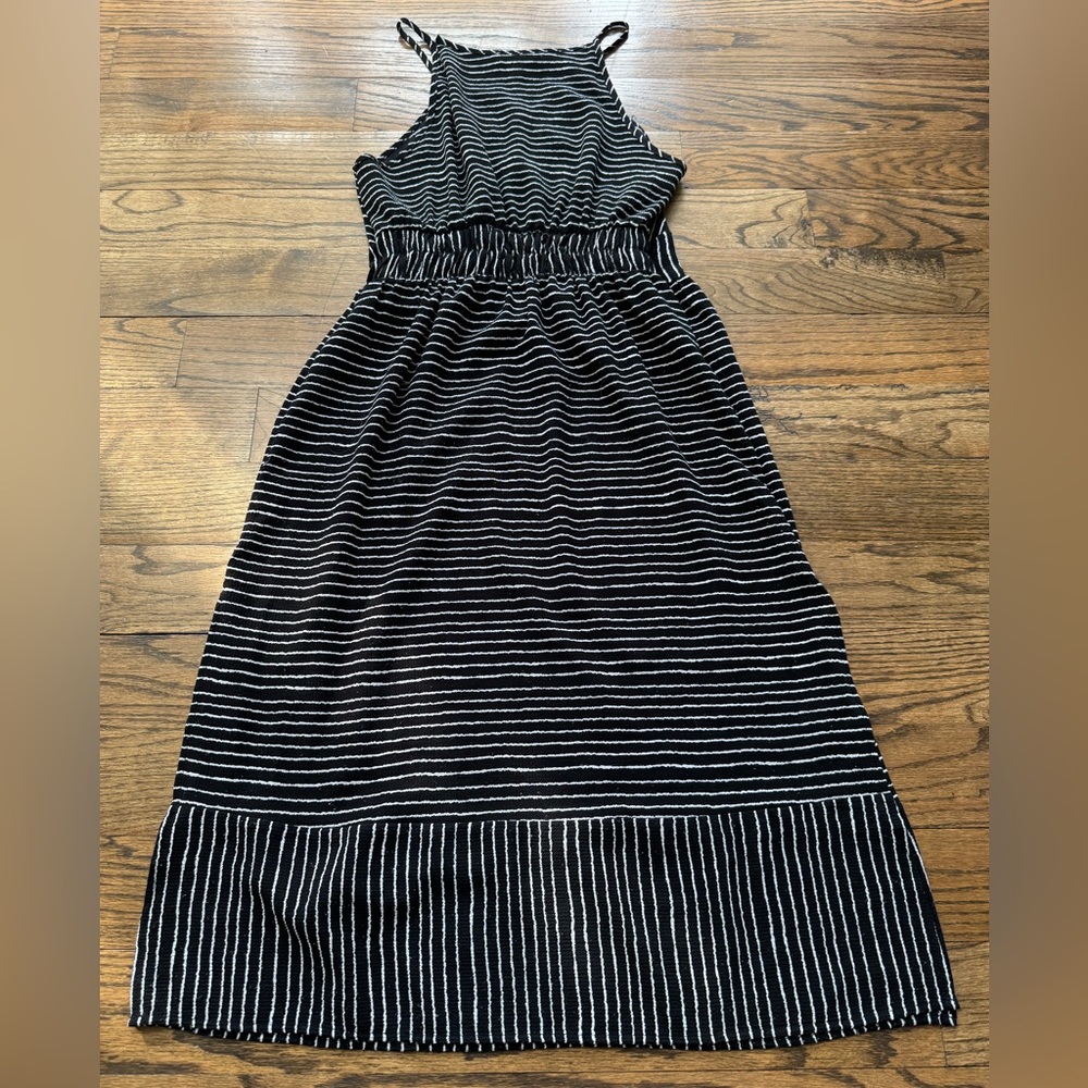 Monteau Black White Stripe Ruffle Maxi Dress Size M - Picture 2 of 3